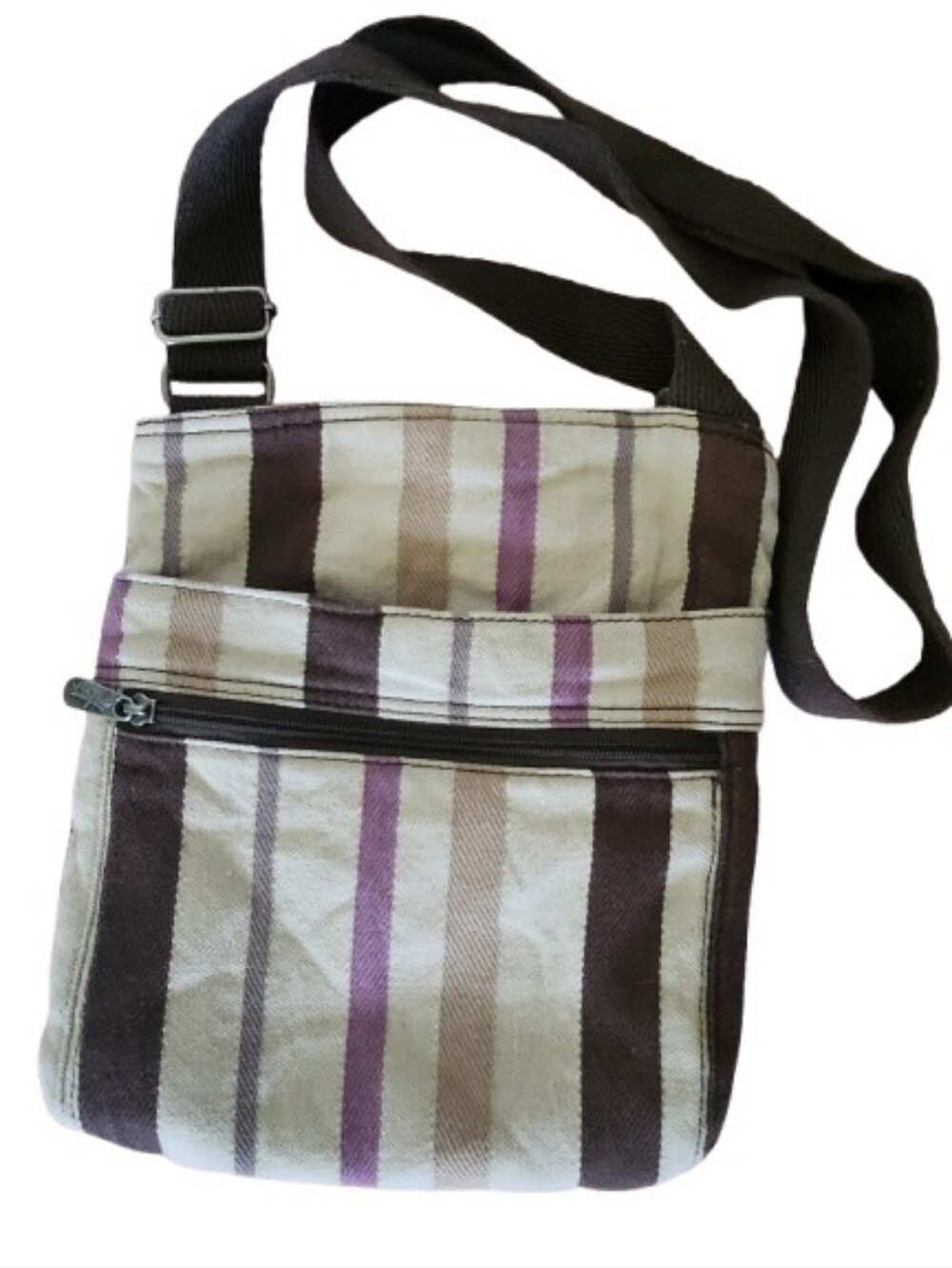 Thirty-one Purple and Brown Striped Crossbody Cotton/Linen - Picture 2 of 10